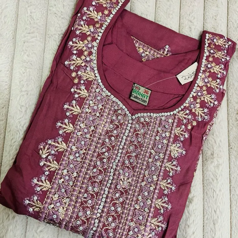 Gorgess 3 Piece Pakistani  Suit in Burgundy with Embroidered Design & Long Sleeves for Women's Clothes - Womenswear
