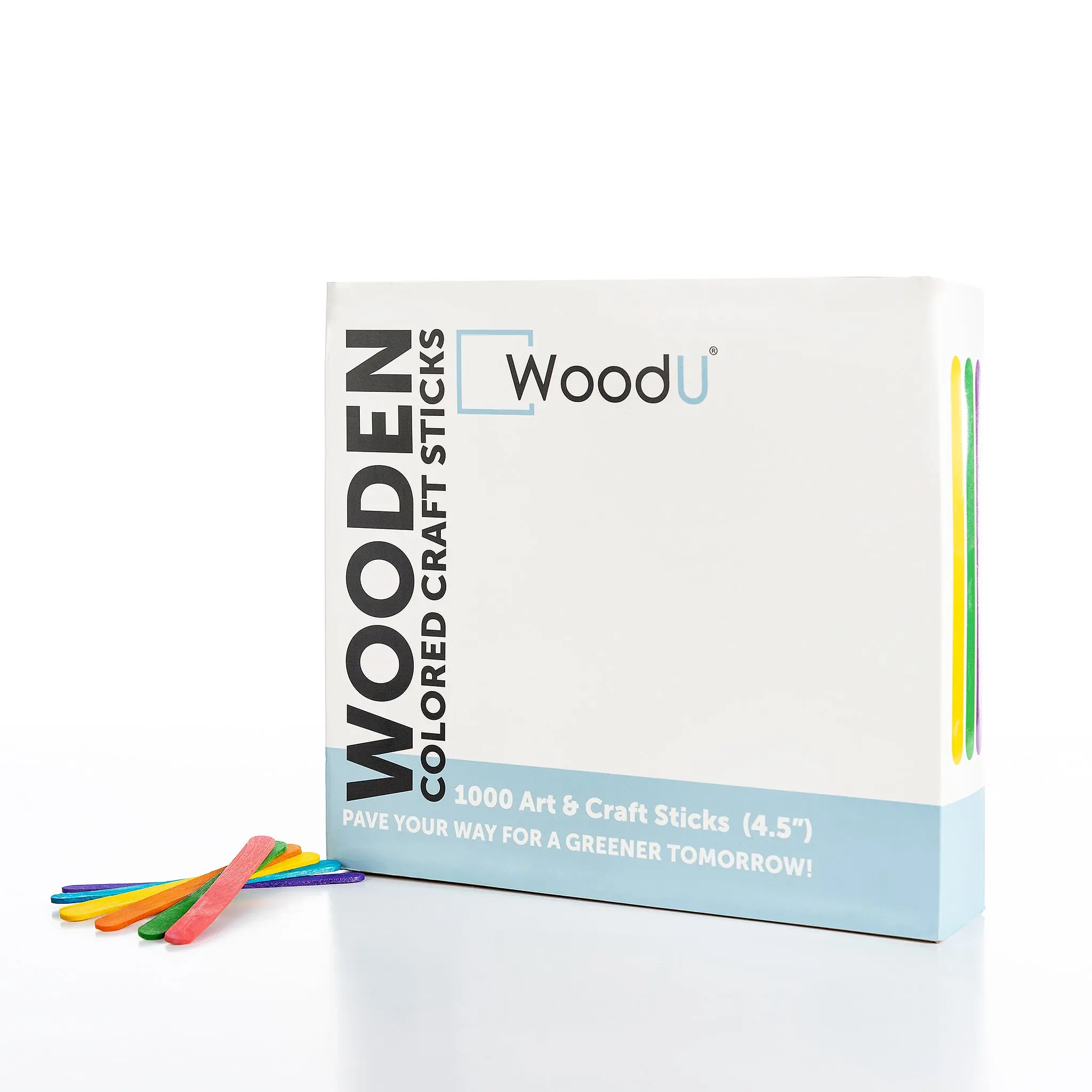 WoodU Wooden Craft Colored Popsicle Sticks 1000 pcs All Natural Eco-friendly Non-toxic