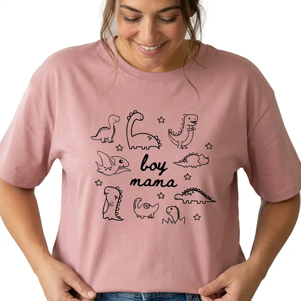 Boy Mama Dinosaur Shirt Women Graphic Tee Cute Dino Mom Top Plus Size