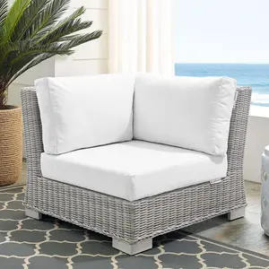 Modway Conway Sunbrella® Outdoor Patio Wicker Rattan Corner Chair in Light Gray White