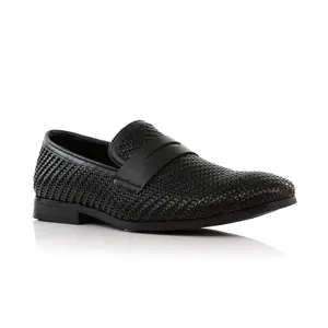 Ferro Aldo Louie classic plain-toe woven penny loafers, in Black, Men's Size 6.5 - 13