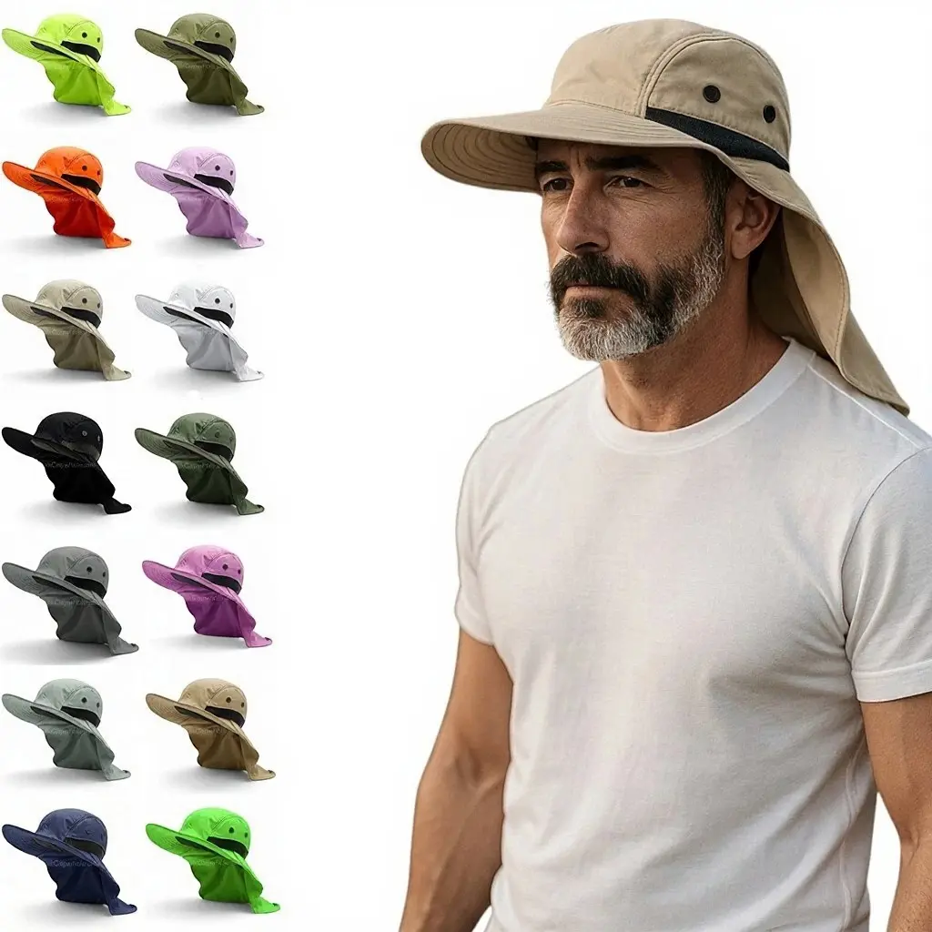 Boonie Mens Sun Hat Wide Brim Neck Cover Adjustable Bucket Hats Safari Garden