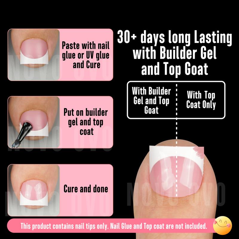 NOVO OVO Extra Short Toe Nail Tips White French Tip BERRY PINK Sharp Square Press On, Soft Gel False Fake Toenail Extension Kit, Need Apply Top Coat Buider Gel Nail Glue, Salon DIY x 16 Sizes 224 Pcs【NO GLUE & TOP COAT INCLUDED】