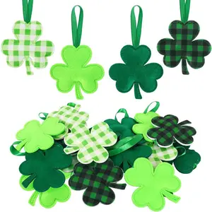 16 Pcs St. Patrick's Day Felt Shamrocks Ornament Fabric Green Shamrock Hanging Decoration Lucky Shamrock Tree Decorations Green Clover Pendants for Tree Irish Festival Holiday Party Home Decor Design Durable Material Easy to Hang