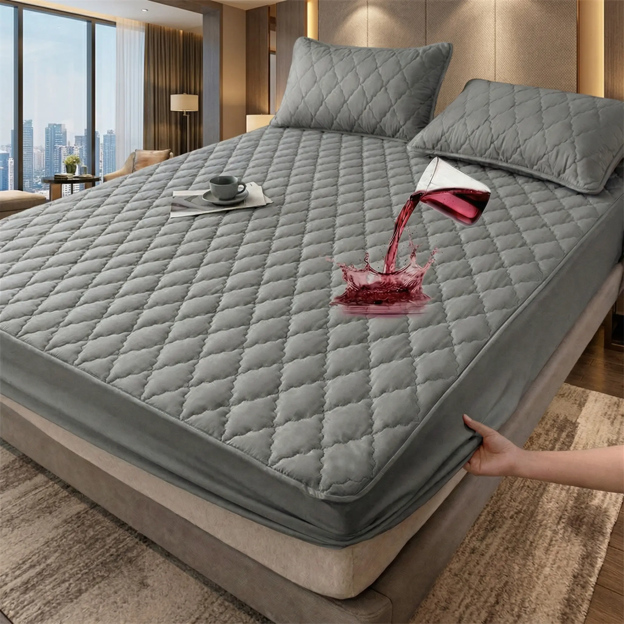 Waterproof Mattress Protector with Pillowcases - 16 in Deep Pocket, Soft Breathable Quilted Bedding Cover, Machine Washable Bed Sheet for Bedroom, Dormitories, Waterproof Mattress Cover, 16 Inch
