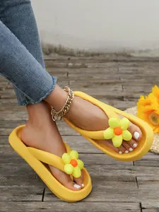 Women's Cute Flower Decorated Slides, Casual Comfortable Home Slippers, Non-slip Soft Slippers for Indoor & Outdoor Wear, Flipflop