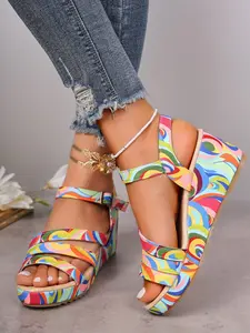 Women's Fashionable Rainbow Stripe Design Sandals, Casual Comfortable Breathable Sandals for Beach, Fashionable Shoes for Daily Wear, Summer, Footwear