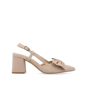 TAILYNN SLINGBACK BLOCK HEELS IN FABRIC - Tan Beige Fabric