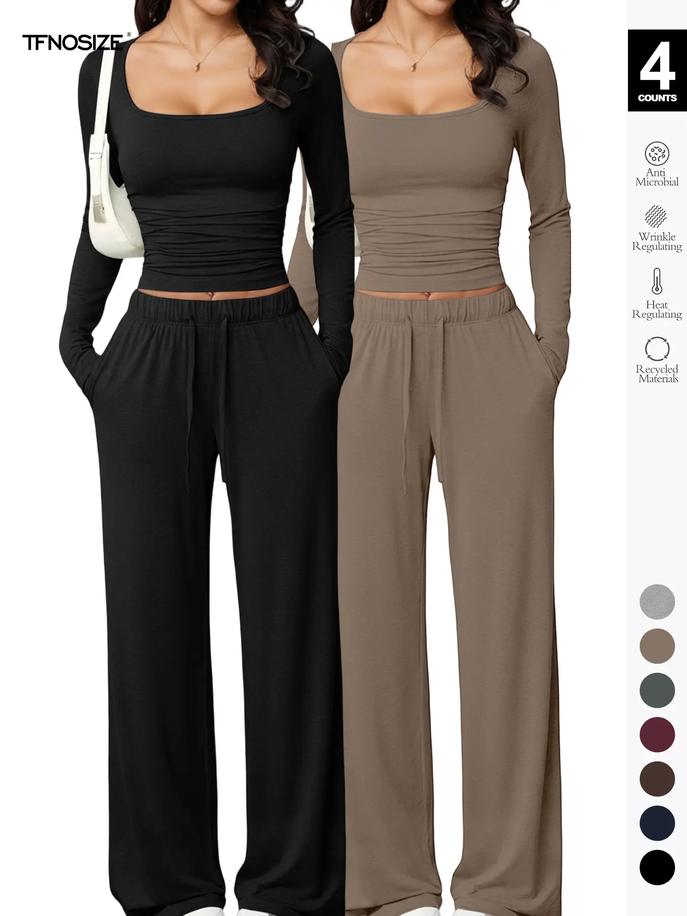 Women's Long Sleeve Square Neck Loungewear Set, Casual Loose Fit Home Wear, All Seasons Soft Comfortable Fabric, 2026 New Arrival Women's Long Sleeve Square Neck Loungewear Set, Casual Loose Fit Home Wear, All Seasons Soft Comfortable Fabric, 2026 New Arrival