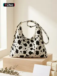 Classic Cow Print Shoulder Bag, Women's Versatile Large Capacity Adjustable Crossbody Tote, All Seasons Casual Style