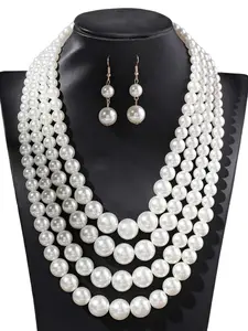 Large Multi Strand Chunky ABS Pearls Necklace and Earring Set Costume Jewelry for Women good gift Party Wedding New Year Elegant Jewelry Set