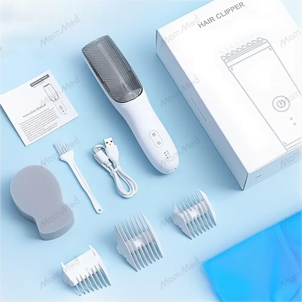 MomMed Baby Hair Clippers, Ultra Quiet Electric Vacuum Baby Clippers with Charger Base, Cordless Rechargeable Waterproof Haircut Kit for Kids & Men