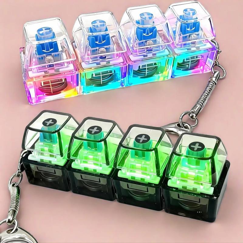 Glowing Keyboard Fidget Toy, 4-In-1 Decompression Button Keychain, Christmas Gifts Halloween decorations, Stress Relief Transparent Color Finger Clicker,Fidget For Anxiety