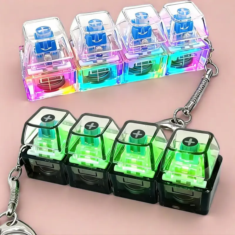 Glowing Keyboard Fidget Toy, 4-In-1 Decompression Button Keychain, Christmas Gifts Halloween decorations, Stress Relief Transparent Color Finger Clicker,Fidget For Anxiety