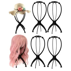 4pcs Wig Display Holder, 2024 New Stylish Portable Short Wig Stand, Wig Mannequin, Collapsible Wig Display Tool for Multiple Wigs & Hats