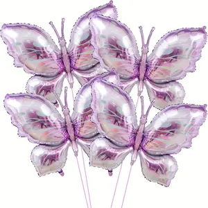 4pcs Elegant Purple Butterfly Foil Balloons - Ideal for Themed Birthday Parties, Weddings & Youngsters Showers, Decorative Butterfly-Shaped Mylar Balloons with Translucent Design for Festive Occasion, Butterfly Balloon Decorations