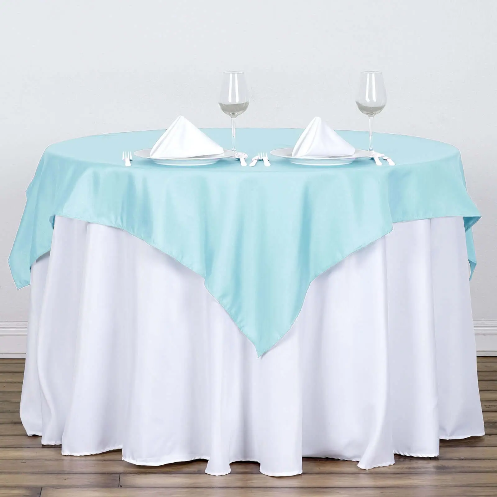 54"x54" Polyester Square Classic Table Overlay - Wrinkle-Resistant Light Blue Table Topper for Party Decor, Ceremony, Display (Household Textiles Kitchen Linens)