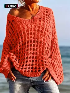 Early Fall New Color Hollow Knit Sweater Design Sense Minimalist Long Sleeve Retro Unique Loose Fit Casual Hoodie Top