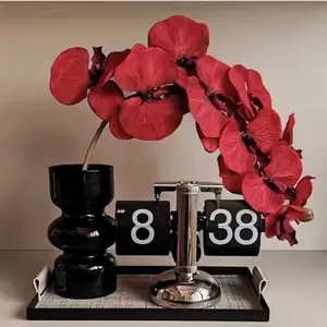 3 Pack Artificial Deep Red Phalaenopsis Orchid, Oil Painting Style Pink Purple Gradient Butterfly Orchid, Bendable Flower Spike, Realistic Home Wedding Festival Decoration