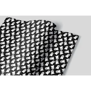 Bed sheet Ghosts on Black Wrapping Paper Set, 3 Pre-Cut Sheets with Guideline Grids