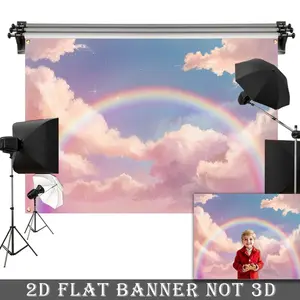 2D Flat Banner,1pc Rainbow transparent cloud background image, made of polyester, the best choice for birthday parties, celebrations, and home decorations.