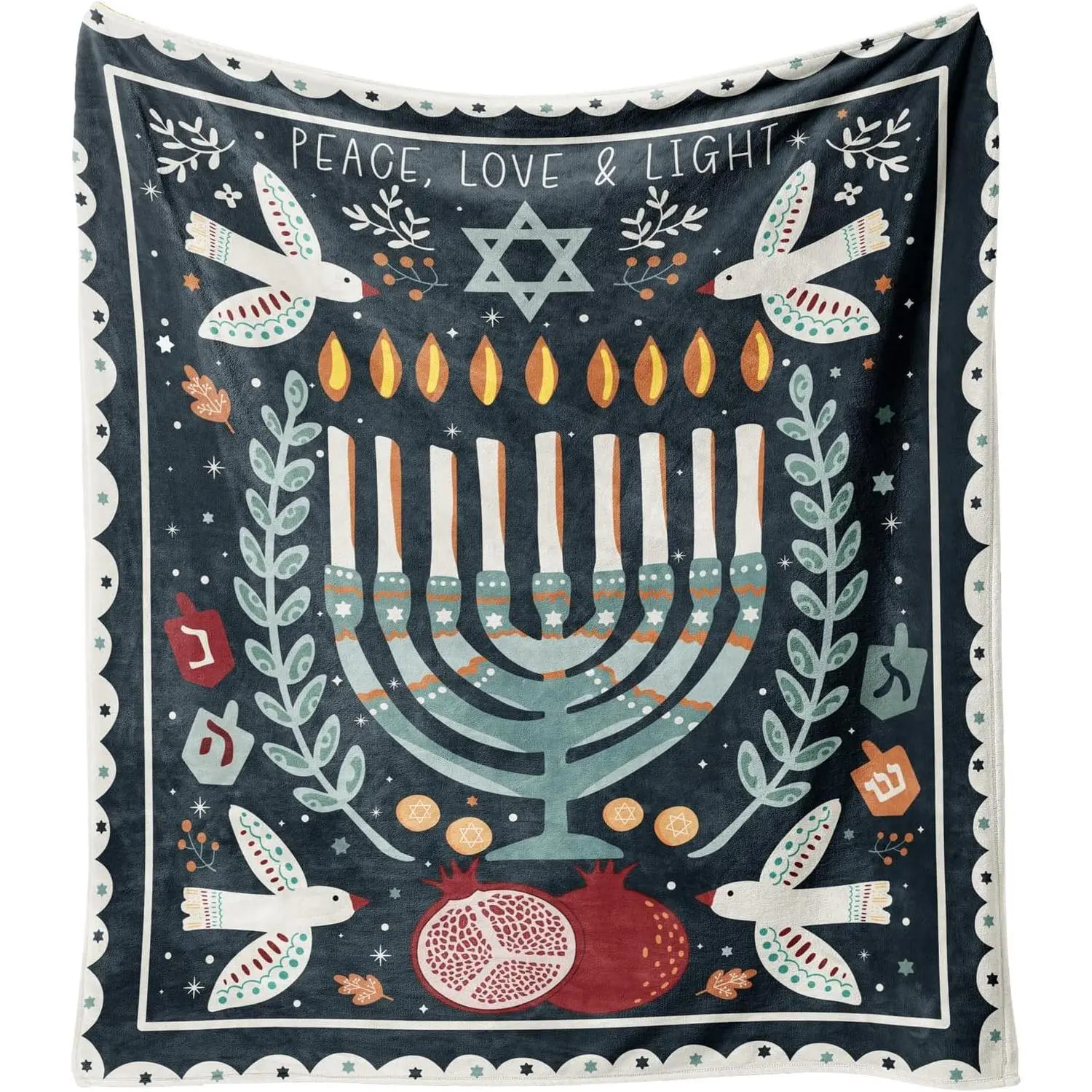 Hanukkah Flannel Throw Blanket (30 x 40 in) - Wrinkle Resistant, Machine-Washable, Non-Customized, Soft Cozy All Seasons Blanket, Gifts for Adults & Colleagues, Ideal for Home Living Room Bed Decor, Father's Day Gift