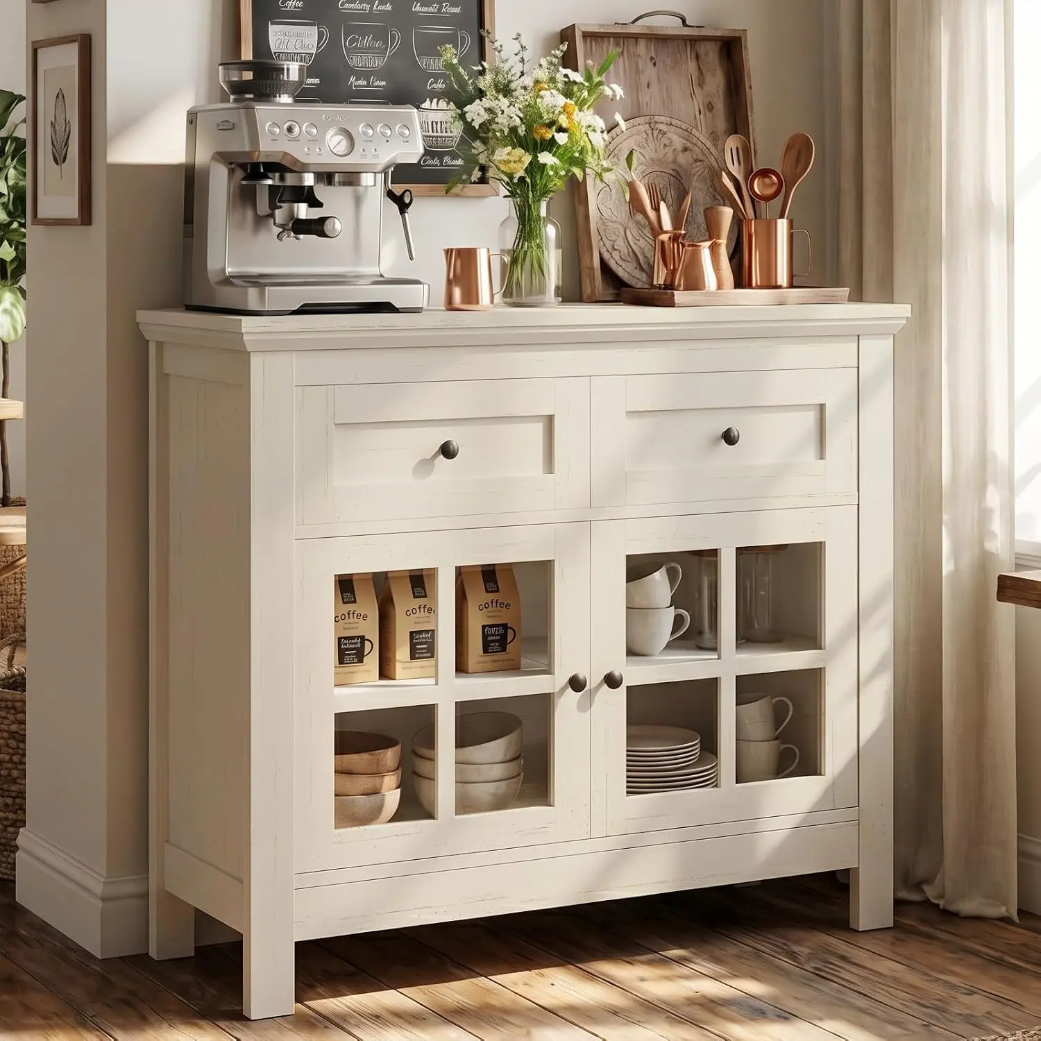 Armocity Storage Cabinet Wood with Adjustable Shelves Drawer for Kitchen Living Room Bedroom Entryway