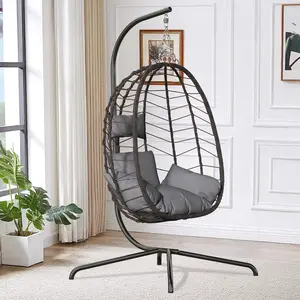 TikTokShopSpringGlowUp Indoor and Outdoor Universal Hanging Basket Chair with Stand(82*35.5*), Hand-Woven PE Rattan Swing Chair with  FallFreshness Cushion, Adjustable Chain Length, Suitable for Bedroom, Balcony, Garden