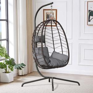 【Summergarden】Indoor and Outdoor Universal Hanging Basket Chair with Stand(82*35.5*), Hand-Woven PE Rattan Swing Chair with  FallFreshness Cushion, Adjustable Chain Length, Suitable for Bedroom, Balcony, Garden