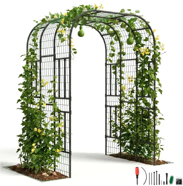 Garden Trellis Arch, 7.3 ft Extra Tall Polyethylene-Coated Steel Plant Support with 60"W x 87"H Frame for Cucumbers, Tomatoes, Beans & Flowers