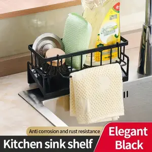 Ultimate Black Rustproof Sink Shelf – Over Sink Dish Drying Rack, Anti-Corrosion Kitchen Organizer with Drainage, Space-Saving Expandable Caddy for Sponge, Soap, Scrubber & Small Dishes – Elegant Hygienic Sink Storage Solution for Home