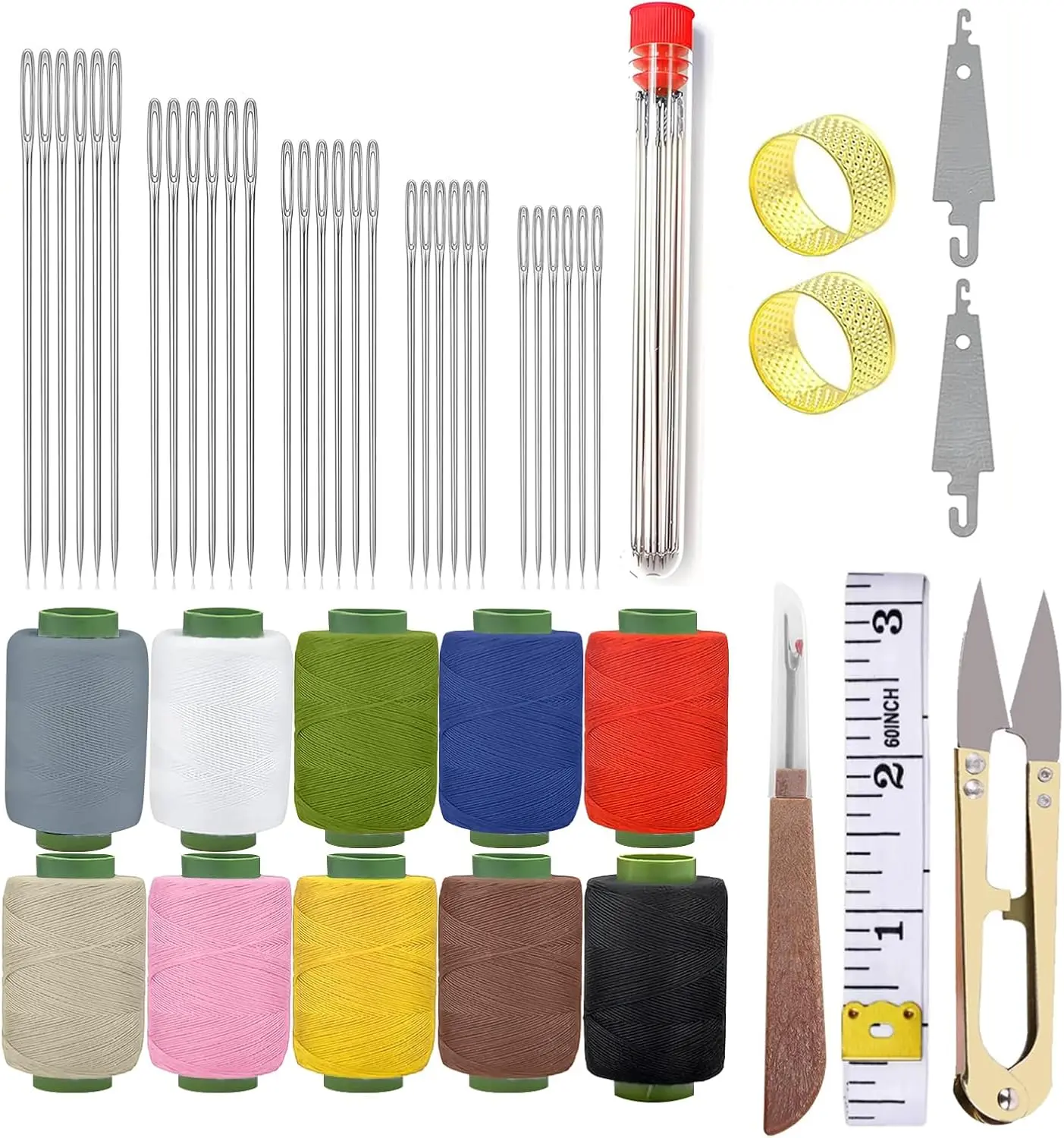 43-Piece Sewing Kit for Adults and Beginners,Big Eye Stainless Steel Sewing Needles Kit for Hand Sewing with Needle Threader and Seam Ripper
