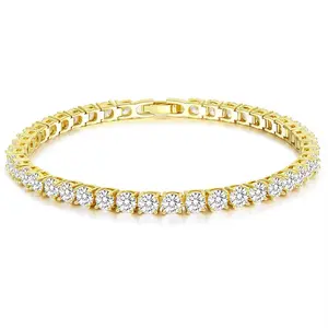 Elegant Gold-Tone Cubic Zirconia Tennis Bracelet for Women and Men Sparkling Rhinestone Jewelry Gift Perfect for Any Occasion Trendy Stack Bangle