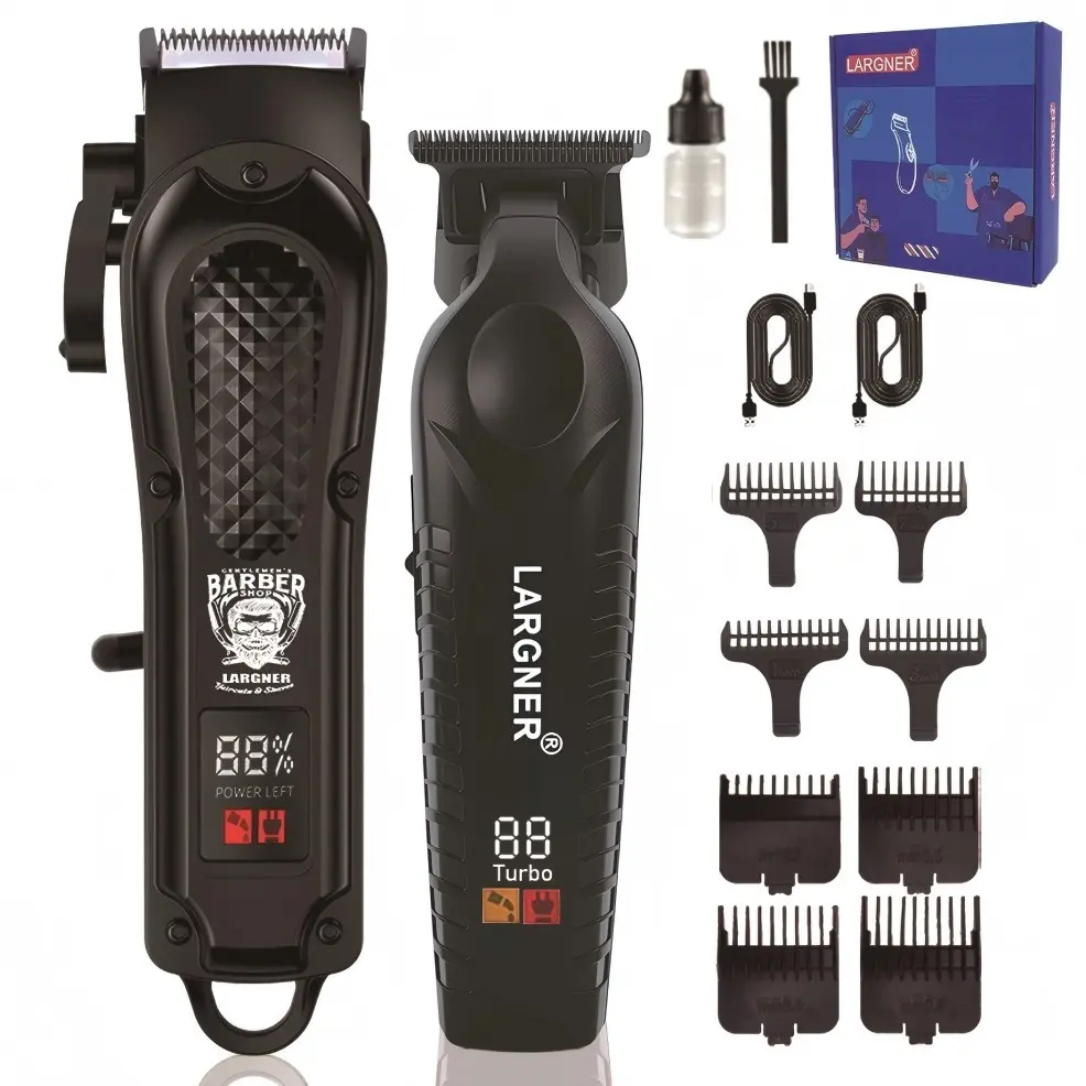 Professional Electric Hair Clipper Trimmer Cordless Barber Clipper Set, USB Rechargeable Shaver Grooming Kit for Men & Women, Home Use Self-Cut Tool