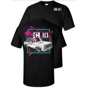 Menswear 80s Neon Retro C10 Pickup Truck Classic Graphic Short-Sleeve Oversized Casual Gym Tee, Vintage Sports Top