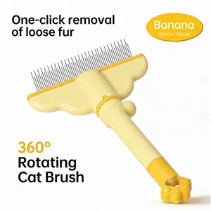 360°Rotating Pet Hair Removal Comb with Release Button for Cats and Dogs, De-Shedding Brush with Long & Short Stainless Steel Teeth for Efficient Hair Removal