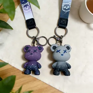 Super Cute Teddy Bear Keychain Backpack Pendant Car Keychain Multifunctional Accessories with Starry Design and Adjustable Strap