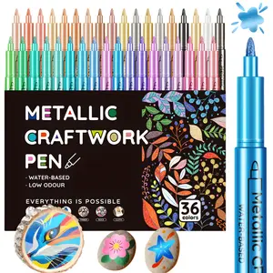 12/24/36 Colors Metallic Paint Markers, Acrylic Paint Pens, Art Markers Pen for Rock Painting, Ceramic, Wood, Canvas, Plastic, Glass, Stone, Calligraphy, Card Making, DIY Crafts,1mm Nib