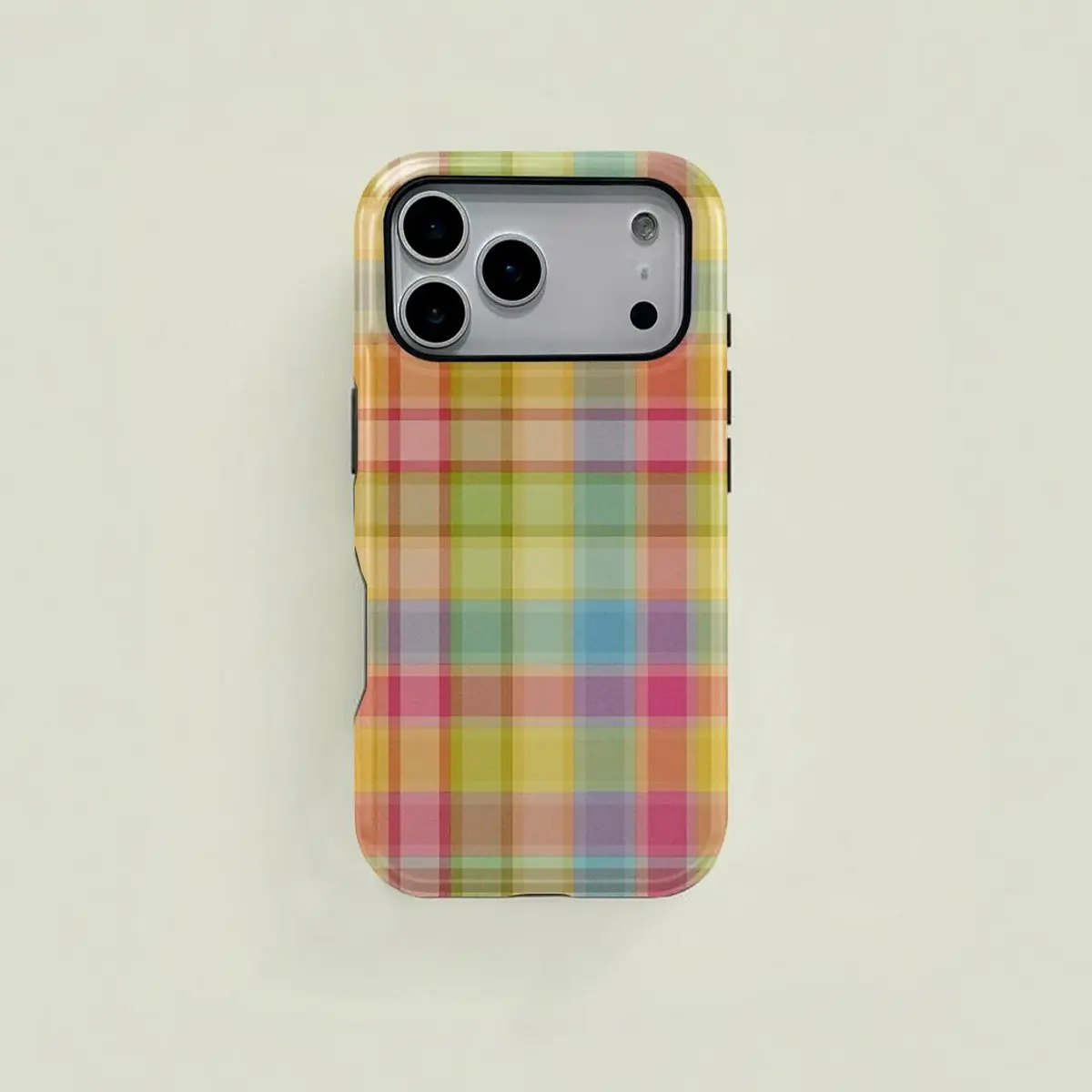 Colorful Plaid Pattern Retro Square Phone Case, Candy Color Print, Durable Two-In-One Protection, Cover for 17 pro max 16 Plus 15 14 13 12 11 Plus