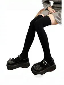 Women's Solid Color Over The Knee Socks, Casual Comfy Warm Knit Style Thigh High Socks for Fall & Winter, Women's Socks for Daily Wear