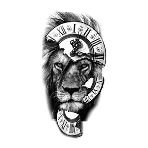Creative Lion Clock Waterproof Temporary Tattoo, Lasting 1 to 2 Weeks Herbal Tattoo, Realistic Gender-Neutral Fake Tattoos for Arms & Legs, Tattoo Sticker, Body Fake Tattoos