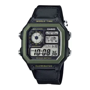 Casio Men’s Black Digital Green Cloth Strap Watch - AE-1200WHB-1BV