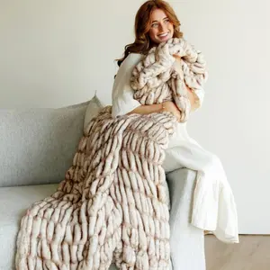 Hugs Topaz Blanket -Soft Knit Blanket in Beige with Stretchy Design