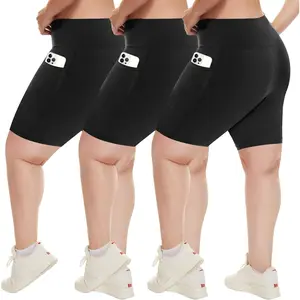 3 Pack Plus Size Biker Shorts with Pockets for Women (S-4XL)- 8"/5"/3" High Waist Tummy Control Shorts for Yoga
