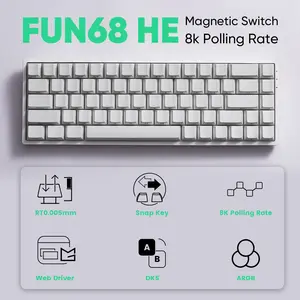 MONSGEEK FUN68 Rapid Trigger Gaming Keyboard 8k SP HE Tri-Mode 65% White Keyboard, Flash or Flare Magnetic Switch