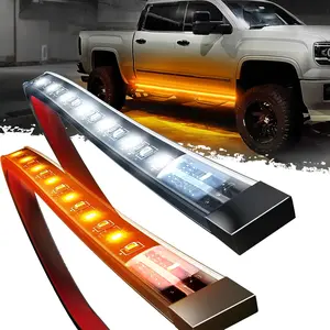 DIBMS 2 Pack 70 Inch 144 LED Sequential Amber & White Running Board Lights, Waterproof Strip for Truck DRL, Universal Fit,Universal Pickup Pedal Running Lights, Streamlight Effect,Double-strip truck side wing light bar
