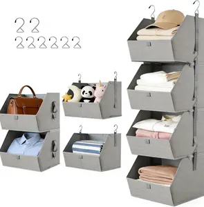 4-Tier Hangable Rectangle Closet Organizer - Dustproof Fabric Hanging Shelves, Space-Saving Closet System, Collapsible Organizer Storage Bins for Home, Dorm