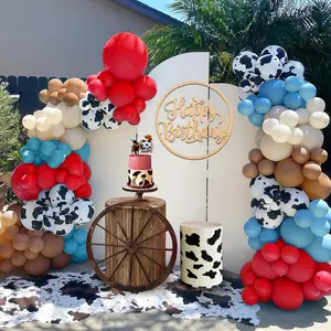158 Pcs Red Blue Cow Balloons Arch Garland Kit Cow Party Decorations For Baby Shower Birthday Farm Western Theme Party Supplies Decorations
