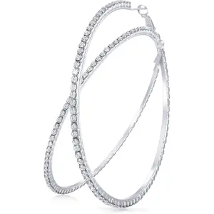 Large Rhinestone Hoop Earrings Shining Crystal Rhinestone Dangle Big Hoop Earrings for Women Wedding Favor, 80 mm