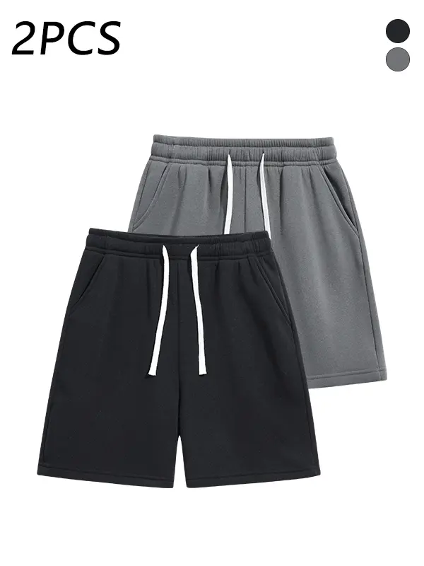 2-pack men’s summer casual athletic shorts, loose straight fit, comfortable breathable fabric